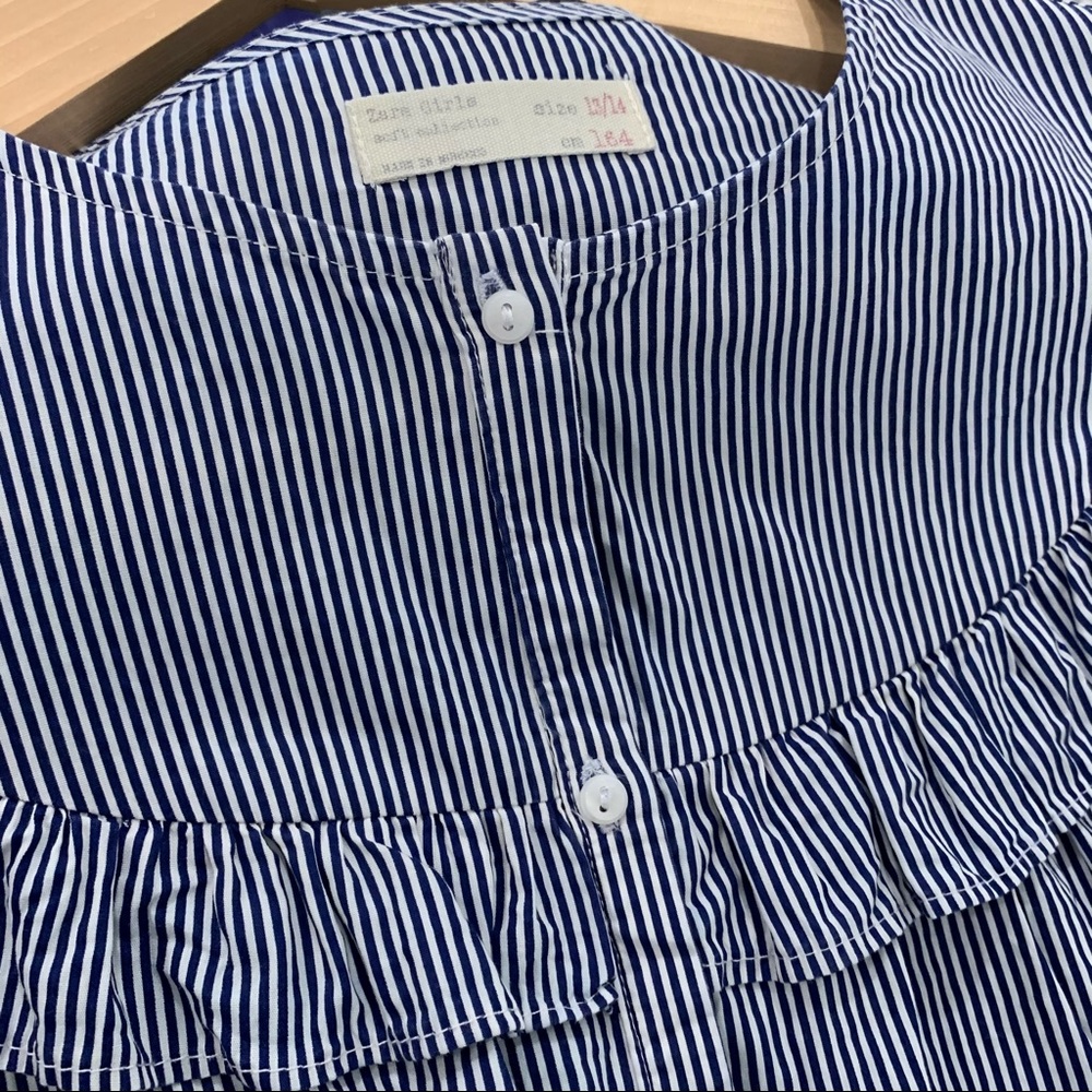 Zara Girls Striped Ruffle Button Front Shirt - Picture 3 of 10
